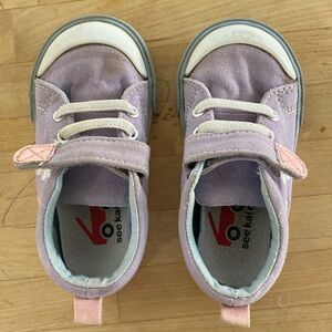 See Kai Run purple Velcro, low tops with butterflies and flowers